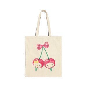 Cherry Kawaii Kitties Bestfriend Matching Cotton Canvas Tote Bag