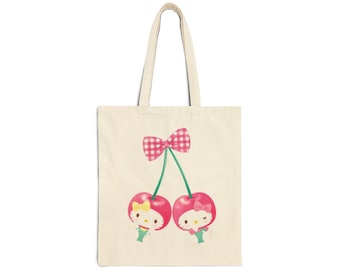 Kirsche Kawaii Kitties Bestfriend Passender Baumwollsegeltuch-Einkaufstasche