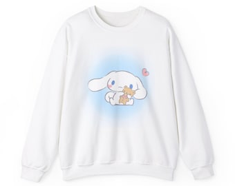 Lindo Kawaii Blanco Azul Perro Conejito Unisex Heavy Blend™ Crewneck Sudadera