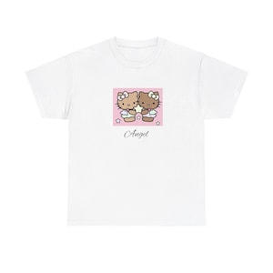 Adorable Sparkly Starry Angel Kitties with Bows in Pink and White Unisex Heavy Cotton Tee