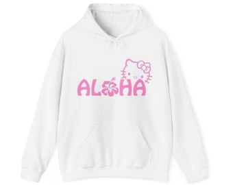 Aloha kitty y2k design cute kitty jaren 2000 vibe hawaii uniseks Heavy Blend™-sweater met capuchon