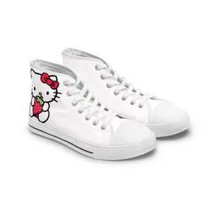 Strawberry Kawaii Kitty Cat Women&#39;s High Top Sneakers