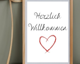 Digital Print Art „Herzlich Willkommen“ Instant Download, druckbares Poster Wandbild in A4