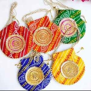 Bandhej-potlizakjes met gota-patch/Indiase mooie potli voor het verpakken van cadeaubedankjes/Thamboolam-potlis/varalaxmi pooja-zakjes/Haldi kumkum-cadeaus
