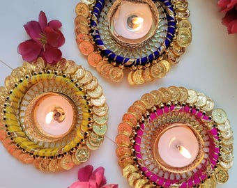 Teelichthalter für Diwali Pooja, Indisch Festliches Wohndekor, Rangoli Tischdekoration, Dekoratives Kerzenständer Geschenk zur Hochzeit