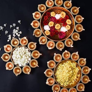 Urli Bowl Set of 3 for Floating Flower For Festive Decor . New Diwali Decoration, Gift for House Warming Diwali Gift, Tea Party, Tealights,