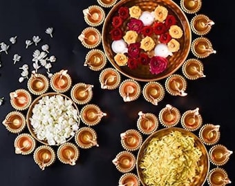 Metal Urli Bowl Set of 3, Floating Flower Diwali Decor, Indian Home Decoration, Pooja Festive Decor, Wedding Housewarming