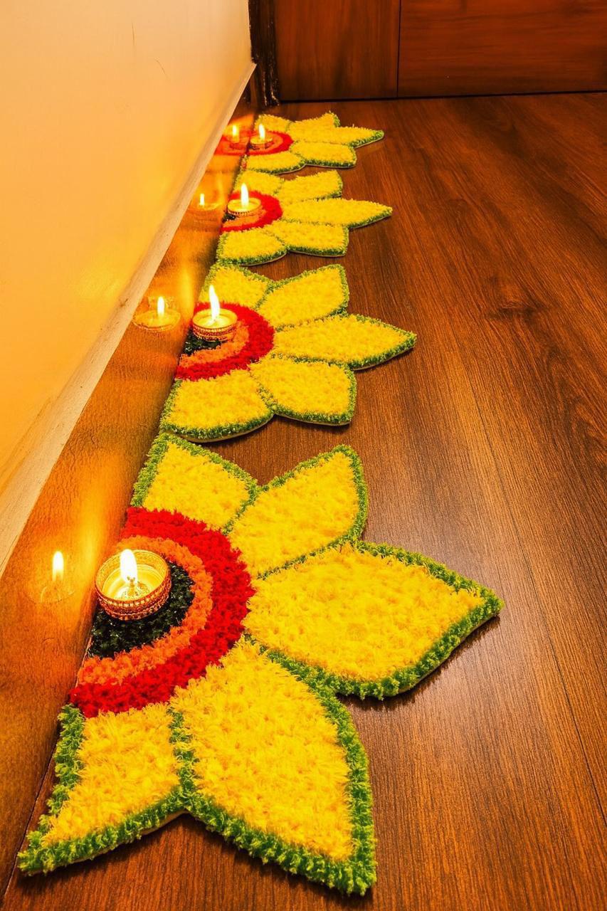 Reusable Acrylic Rangoli For Diwali Decor - Round Floor Sticker, Red & Green, Traditional Indian Festival Decoration (Size 14) - View #5