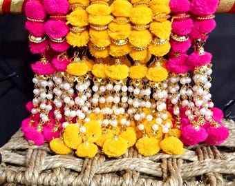 Pompom Bracelet for Haldi Mehndi Sangeet Wedding Favor for bulk gifting