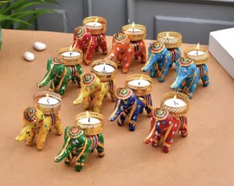 Handgefertigter Elefanten-Diya-Kerzenhalter, festliche indische Puja-Dekoration, Diwali-Teelichtständer, dekorative Heimdekoration, Gastgeschenk für Hochzeiten