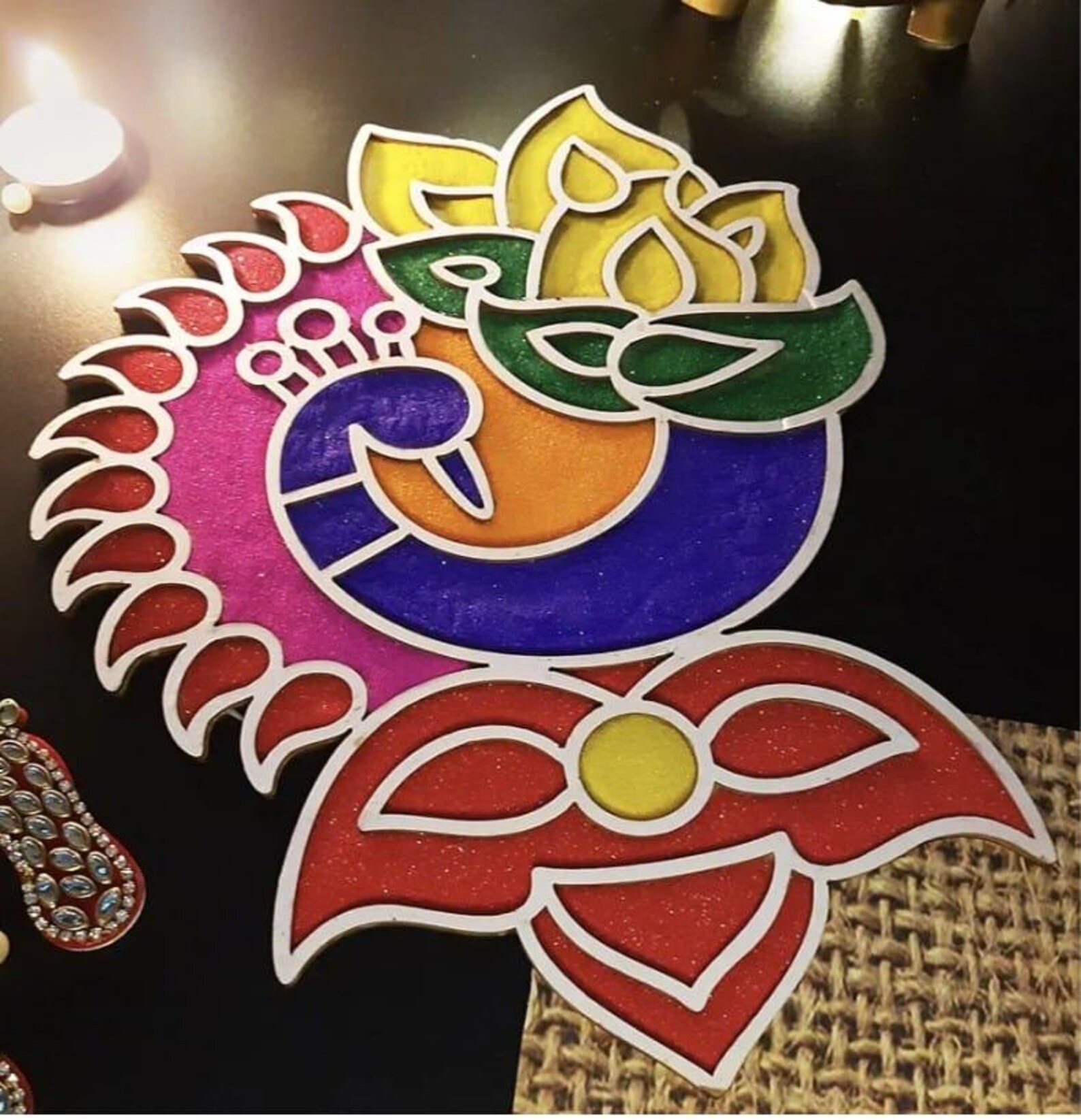 Set of 2 Resuable Rangoli Template Mat With Wooden Base /mdf Rangoli ...