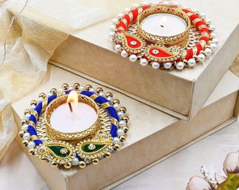 Handgefertigter Teelichthalter, Diwali-Pooja-Dekoration, Indische Heimdekoration, Festliches Gastgeschenk, Hochzeitsgeschenk, Teelichter für Großbestellungen