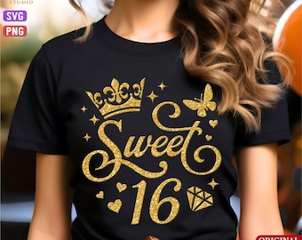 スイート16 PNG SVG、スイート16 SVG、スイート16 グリッター SVG、スイート16 バタフライ SVG、16歳の誕生日、スイート16 バースデー SVG、正式に16歳になった SVG