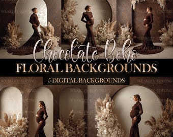 Chocolate Boho Floral Backgrounds Digital Background