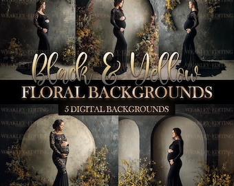 Black and Yellow Floral Backgrounds Digital Background