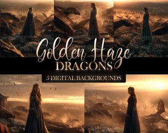 Golden Haze Dragons Digital Background