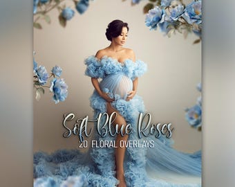 Soft Blue Roses Floral Overlays