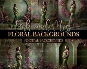 Pink and Moss Floral Backgrounds Digital Background