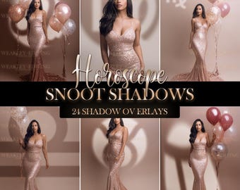 24 Horoscope Shadow Overlays, Optical Snoot, PNG Overlays