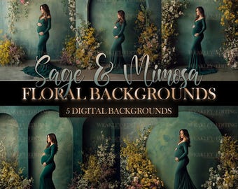 Sage and Mimosa Floral Backgrounds Digital Background