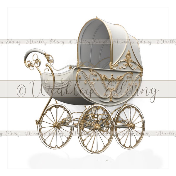 White Vintage Baby Carriage, Individual, Digital Overlay, Photoshop Overlay, PNG