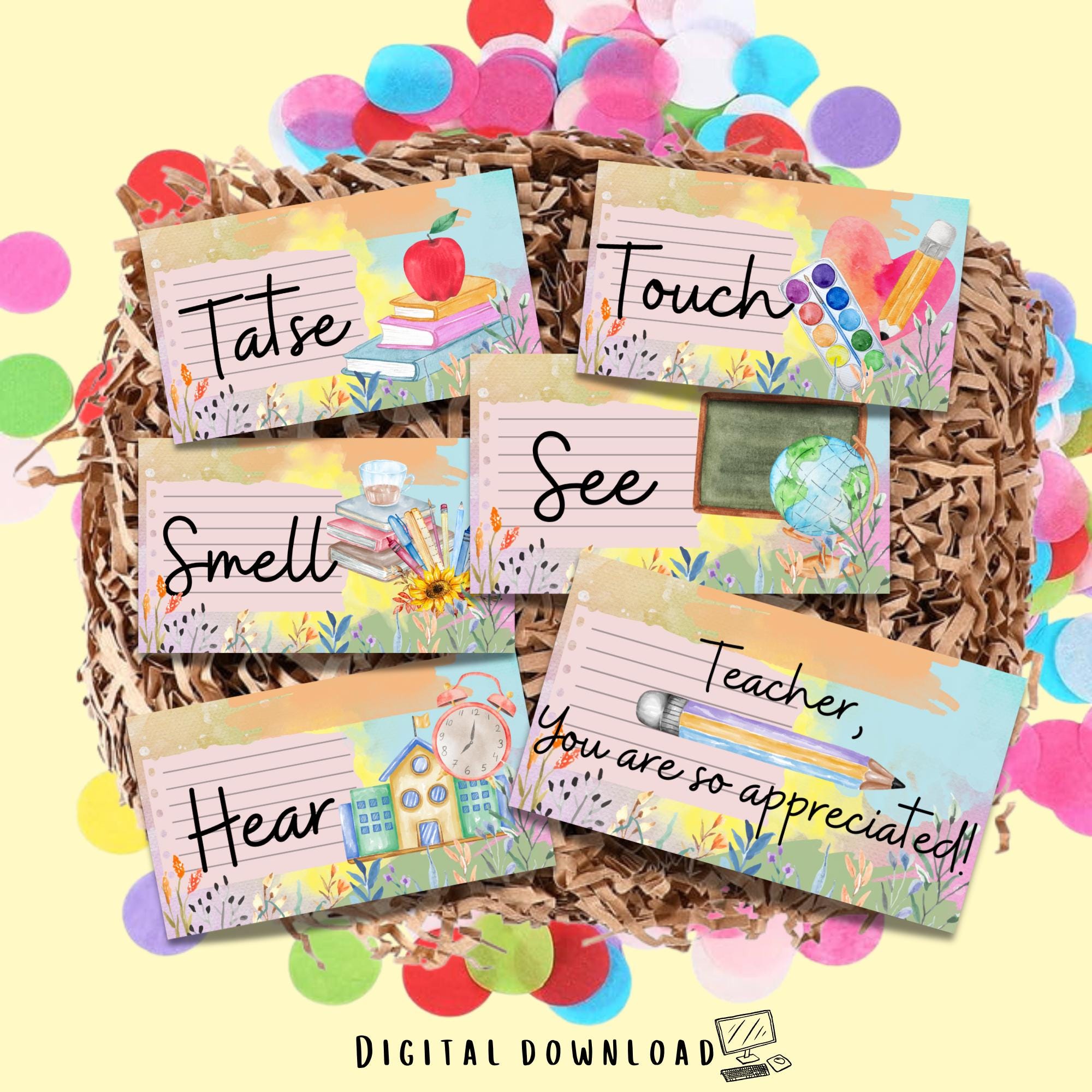 Printable 5 Senses Gift Tags for Teacher Printable Gift 1st Year ...