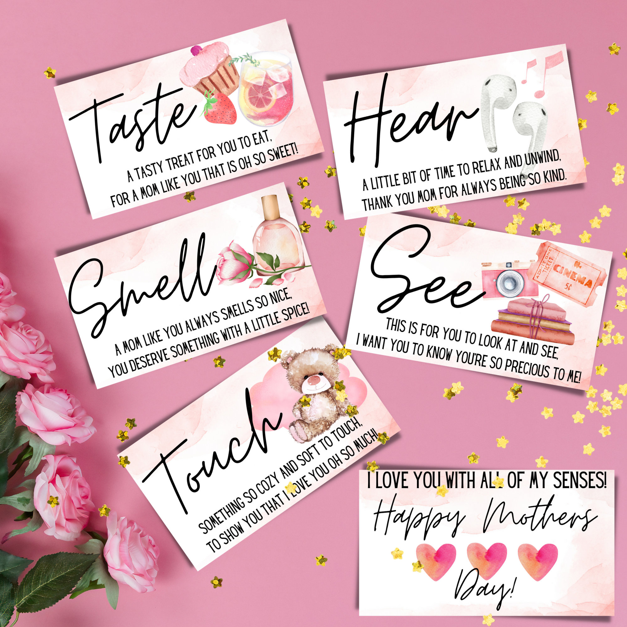 5 Senses Gift Tags & Birthday Card. Instant Download Printable. Five Senses  Gift for Him Her Child Kid Parent Friend Husband Wife. 