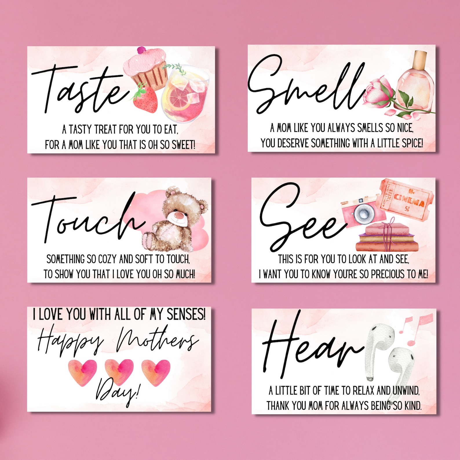 Printable 5 Senses Gift Tags for Mom 5 Senses Mom Tags for Mothers Day ...