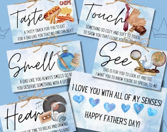 5 senses Gift Tags for Dad Five Senses for Husband Fathers Day Gift Tags fot Dad Gifts Card Set Gifts for Fathers Day Gift for Dad Gift Tags