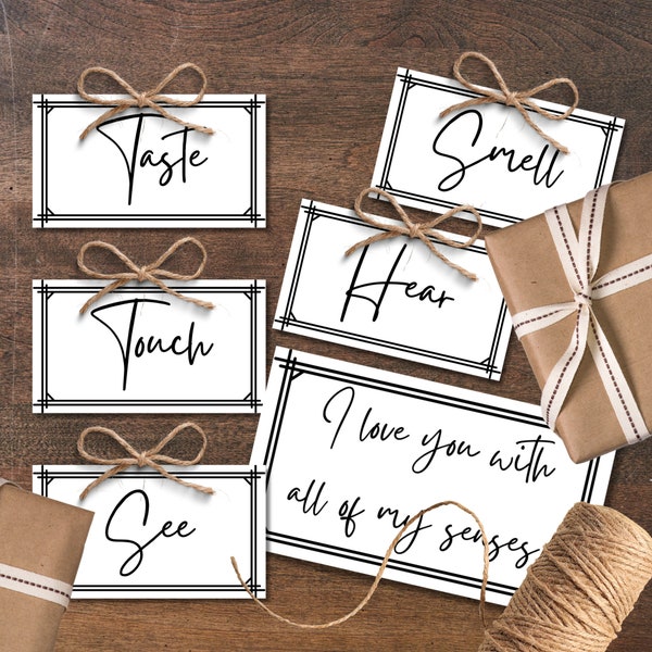 5 senses Gift Tags for Him 5 Senses Card Set Gifts for Her Gift Anniversary Gift for Spouse Anniversary Gift Tags Gift Ideas for Spouse Gift