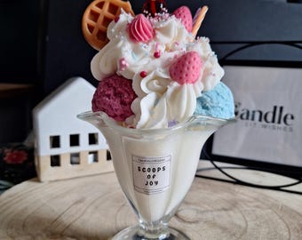 Scoops of Joy Handmade Ice cream Sundae Scented Candle - Soy Wax Large Dessert Candle - Large Sundae candle | Sundae Candles|Dessert Candles