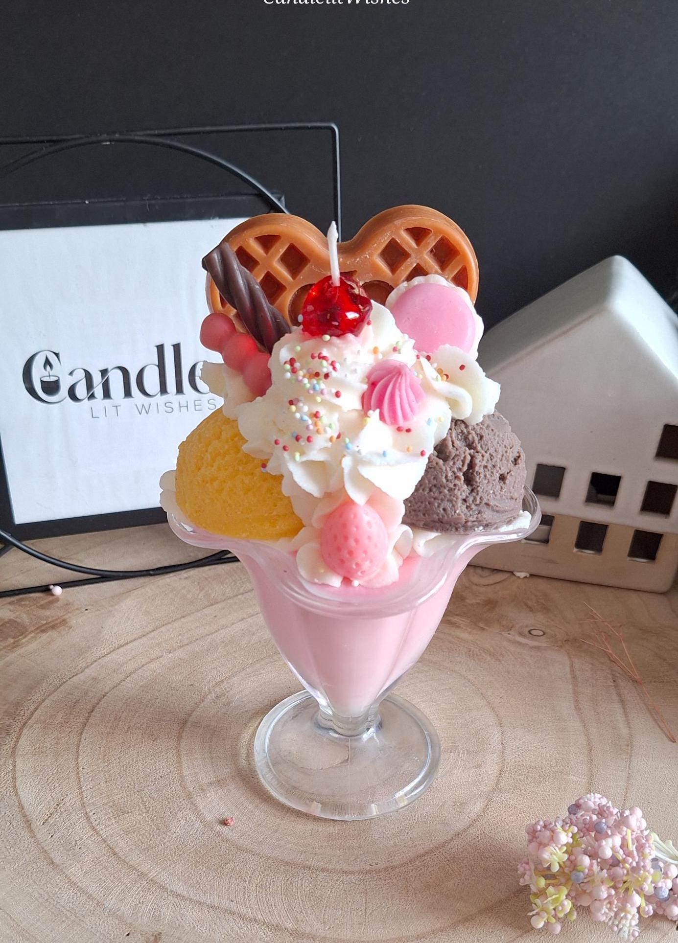 Handmade Ice cream Sundae Scented Candle - Artisanal Soy Wax Large Dessert Candle - Large Sundae candle
