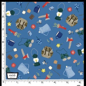 Camping Life in Blue by Deane Beesley for Michael Miller Fabrics - 1 yard cut
