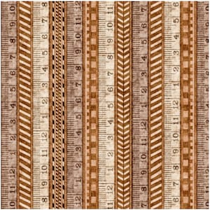 May include: A repeating pattern of vintage rulers in shades of brown and beige. The rulers are vertically aligned, with measurements from 1 to 12 inches. Some rulers have diagonal stripes, while others have a chevron design.