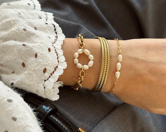 Gold bracelet and cultured pearls - Stainless steel