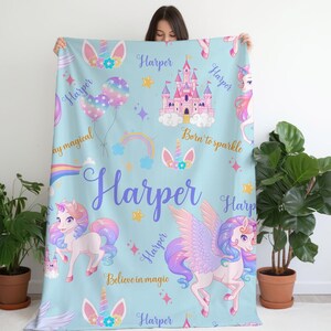 Unicorn Blanket Custom Baby Girl Name Blanket Personalized Kid Blanket With Name Toddler Gift for Baby Shower Christmas Gift Keepsake blanke