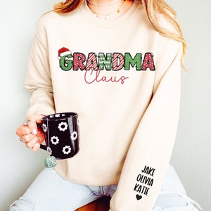 Custom Grandma Claus Christmas Sweatshirt with Grandkid Names Personalized Gigi Christmas Sweatshirt Nana Christmas Gift Mimi Sweatshirt
