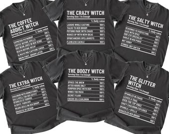 Pode incluir: T-shirts cinzentas escuras com gráficos temáticos de bruxas. Cada camisa apresenta um tipo de bruxa diferente: Coffee Addict, Crazy, Salty, Extra, Boozy e Glitter. Os designs incluem texto e uma paródia de rótulo nutricional.