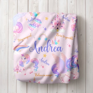 Unicorn Blanket Custom Baby Girl Name Blanket Personalized Kid Blanket With Name Toddler Gift for Baby Shower Christmas Gift Keepsake blanke