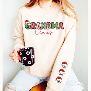 Custom Grandma Claus Christmas Sweatshirt with Grandkid Names Personalized Gigi Christmas Sweatshirt Nana Christmas Gift Mimi Sweatshirt