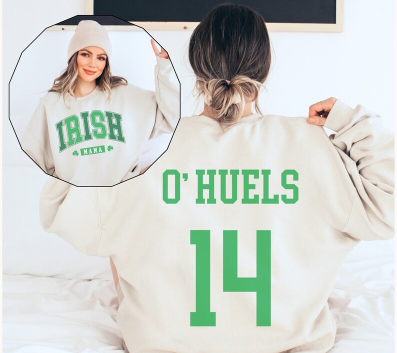 Custom Irish Mama Last Name Sweatshirt Funny St Patrick's Day