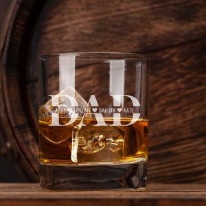 Personalised Whiskey Glass for Dad With Kids Names Custom Engraved Bourbon Glass Whiskey Lover Fathers Day Gift for Dad Birthday Gift image 4