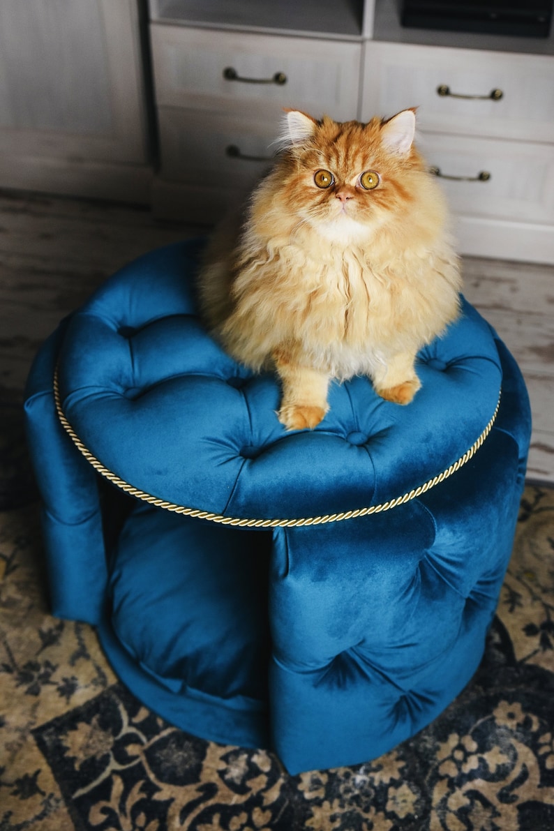Ottoman Dog Pouf Velvet Cat House Chesterfield Footstool Velour Dog Bed
