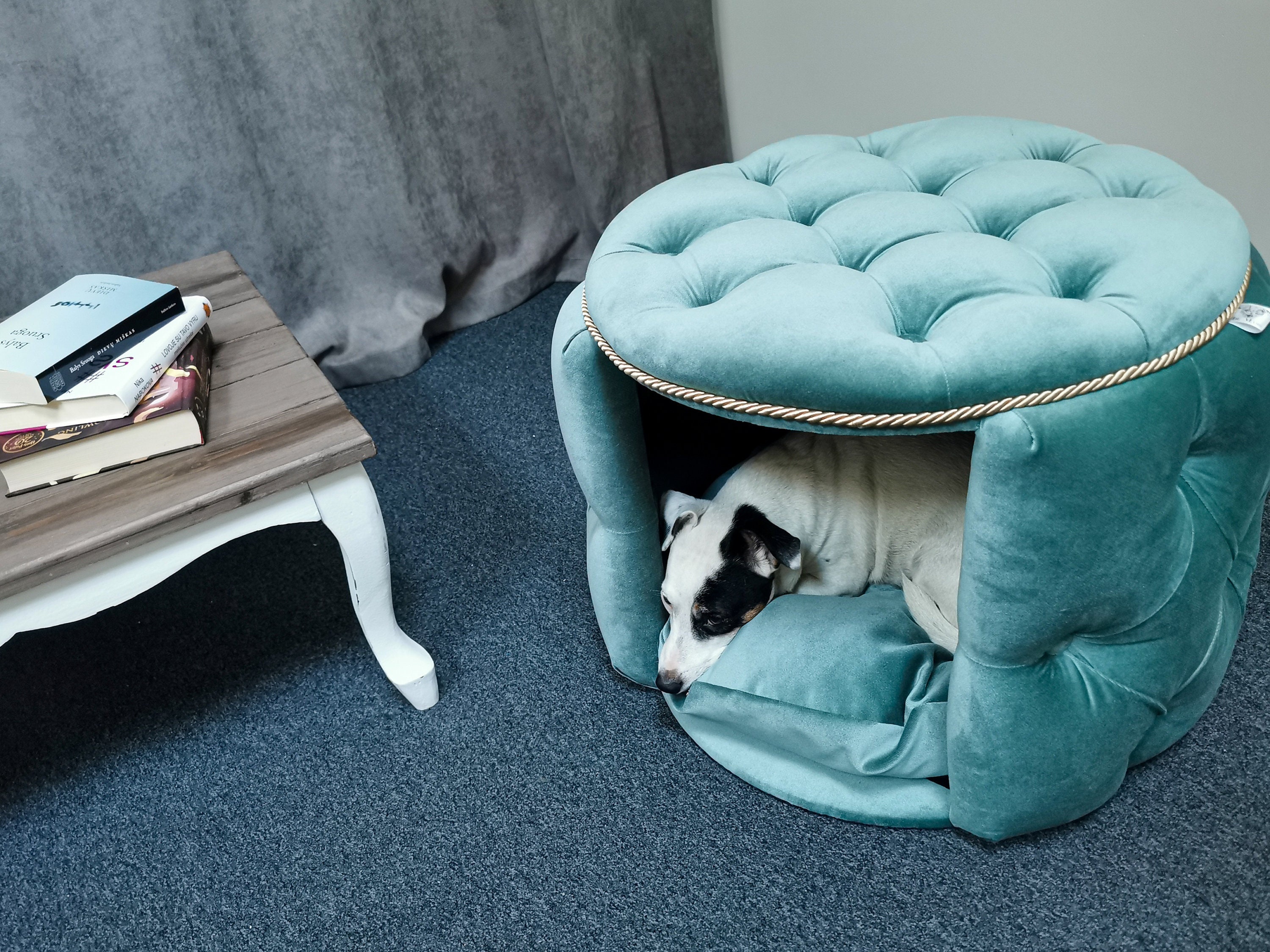 Ottoman Dog Pouf Velvet Cat House Chesterfield Footstool Velour Dog Bed