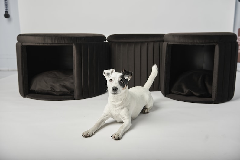 Modern Dog House Velvet Dog Bed With Cushion Ottoman Velour Cat Cave