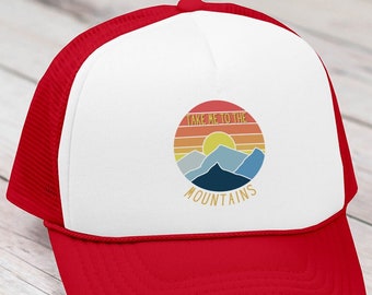 mountain trucker hat, outdoor hat, cute truckers hat, outdoor girls, mt mamas, mountain hat, mounain truckers cap,