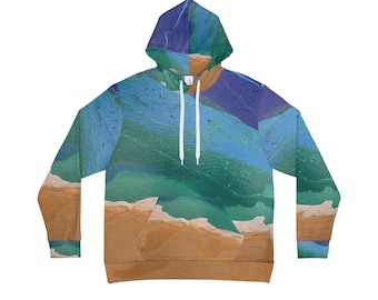 Ocean, Beach, Hand Painted, Custom Design Hoodie with Artwork Masterpiece on hooded sweatshirt, artsy, artisan, ocean lover