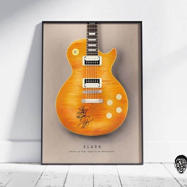 Slash's Gibson Les Paul Signed AFD Illustration – Hand-drawn Guitar Poster B2 | Wall Art, Digital, Printable, Poster, Gift, Decoration,