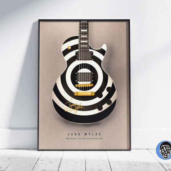 Zakk Wylde's Gibson Les Paul Signed Bullseye Illustration – Guitar Poster B2 | Wall Art, Digital, Printable, Gift, Decoration