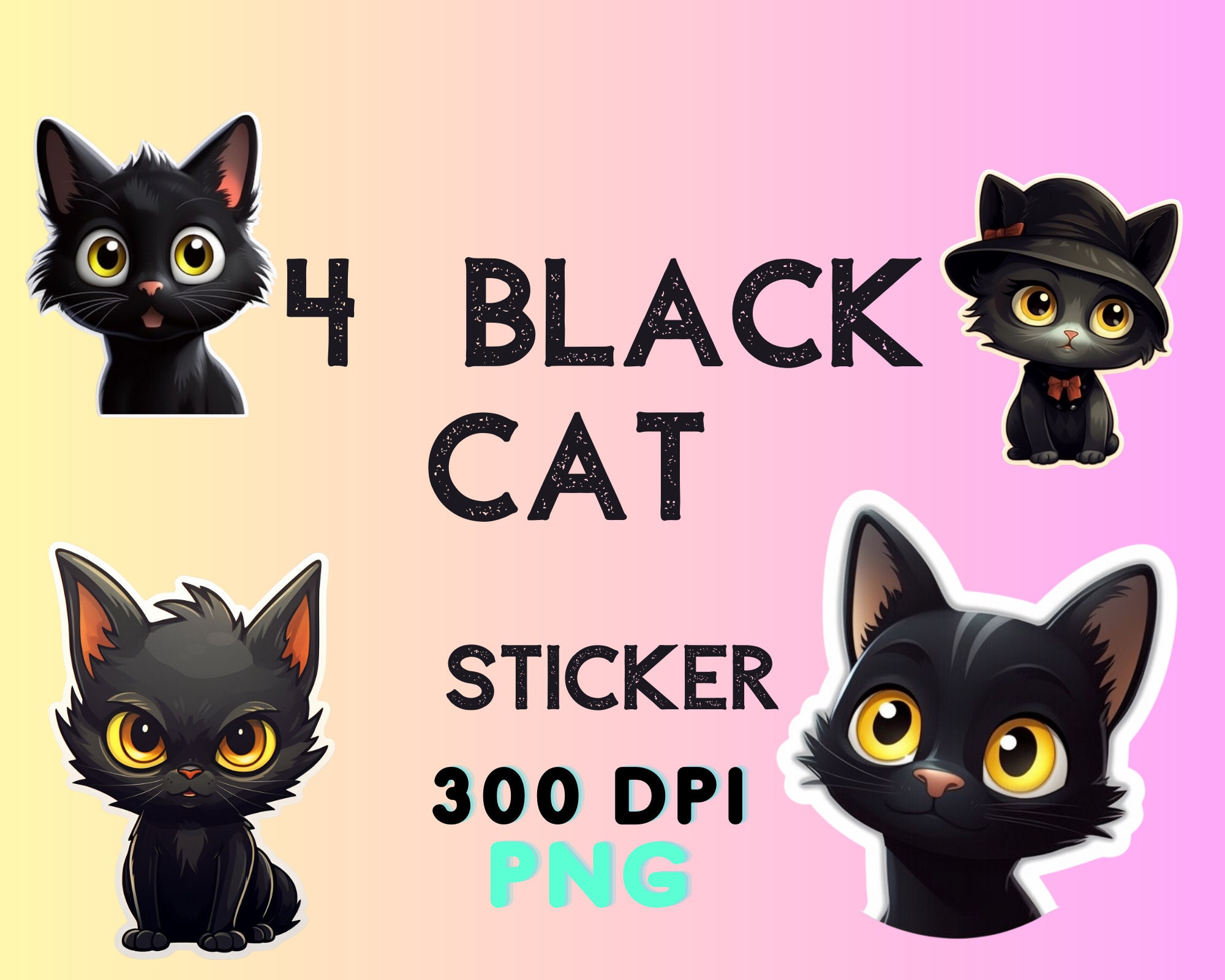 Black Cat Png Stickers Sticker Png Bundle Printable - Etsy